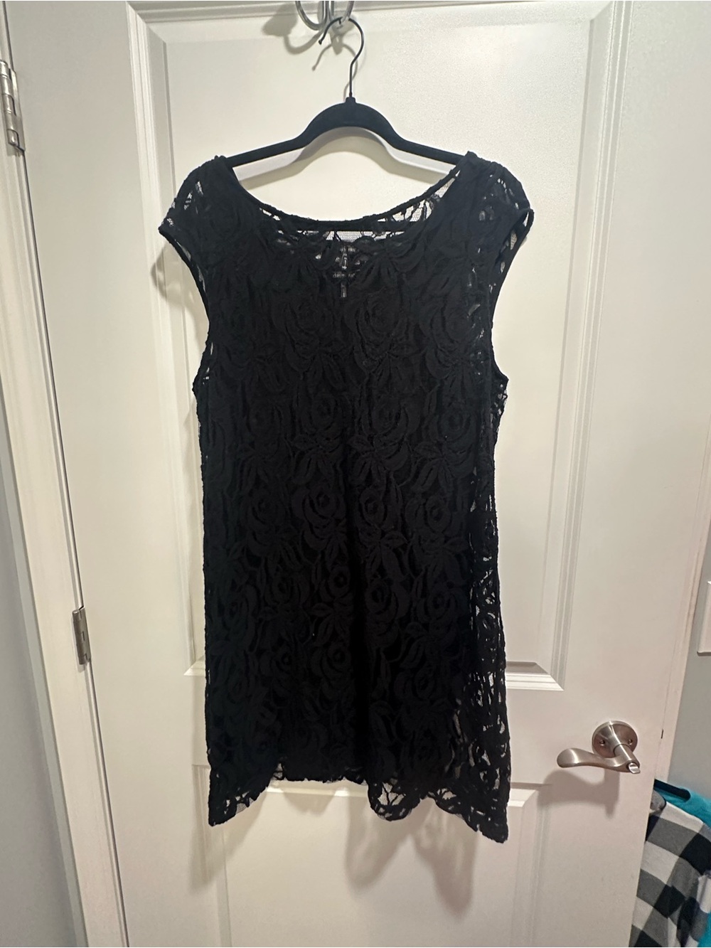 Daisy Fuentes Black Floral Lace Dress XL | Mini | Lined | Cap Sleeve